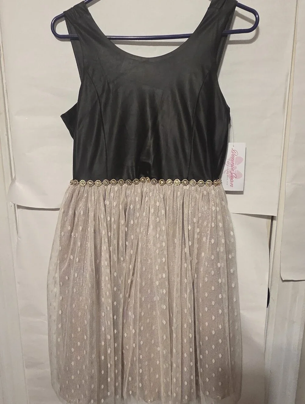 Black & Champagne Dot Tulle Party Dress